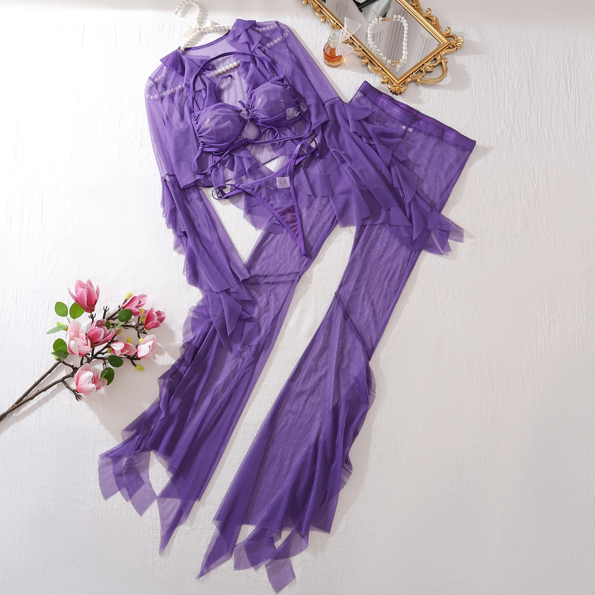 Women's Lingerie Matching Set Ruffled Sleeve Outfit