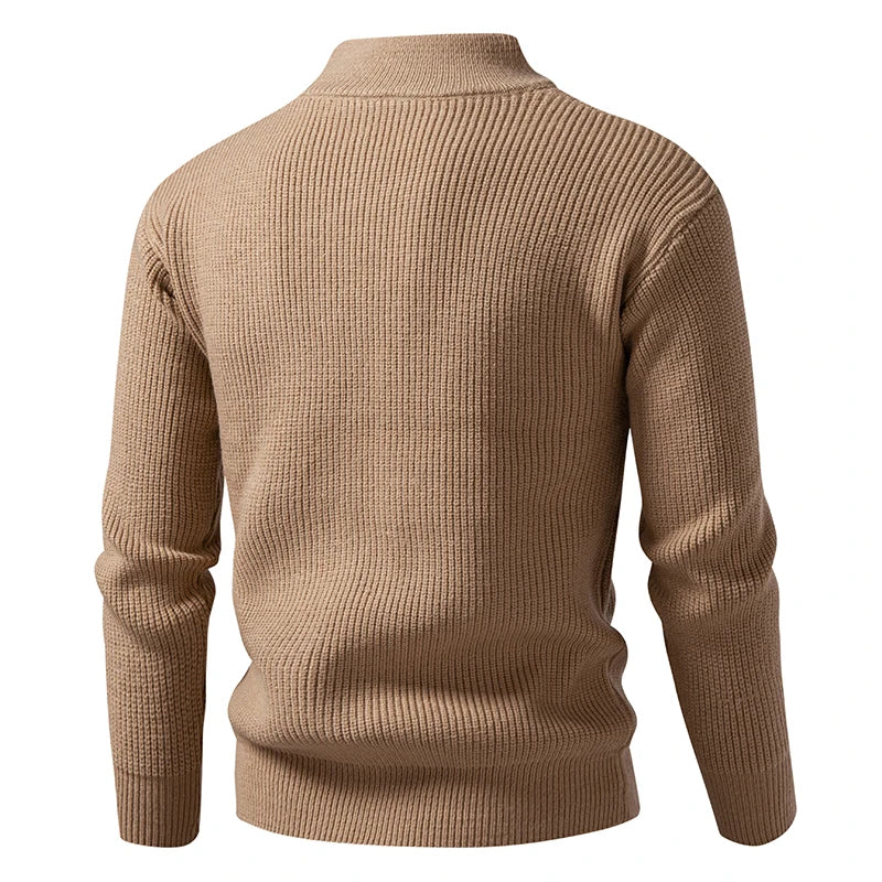 Men's Autumn Winter Half-Zip Stand Collar Knit Sweater - Warm Casual Pullover
