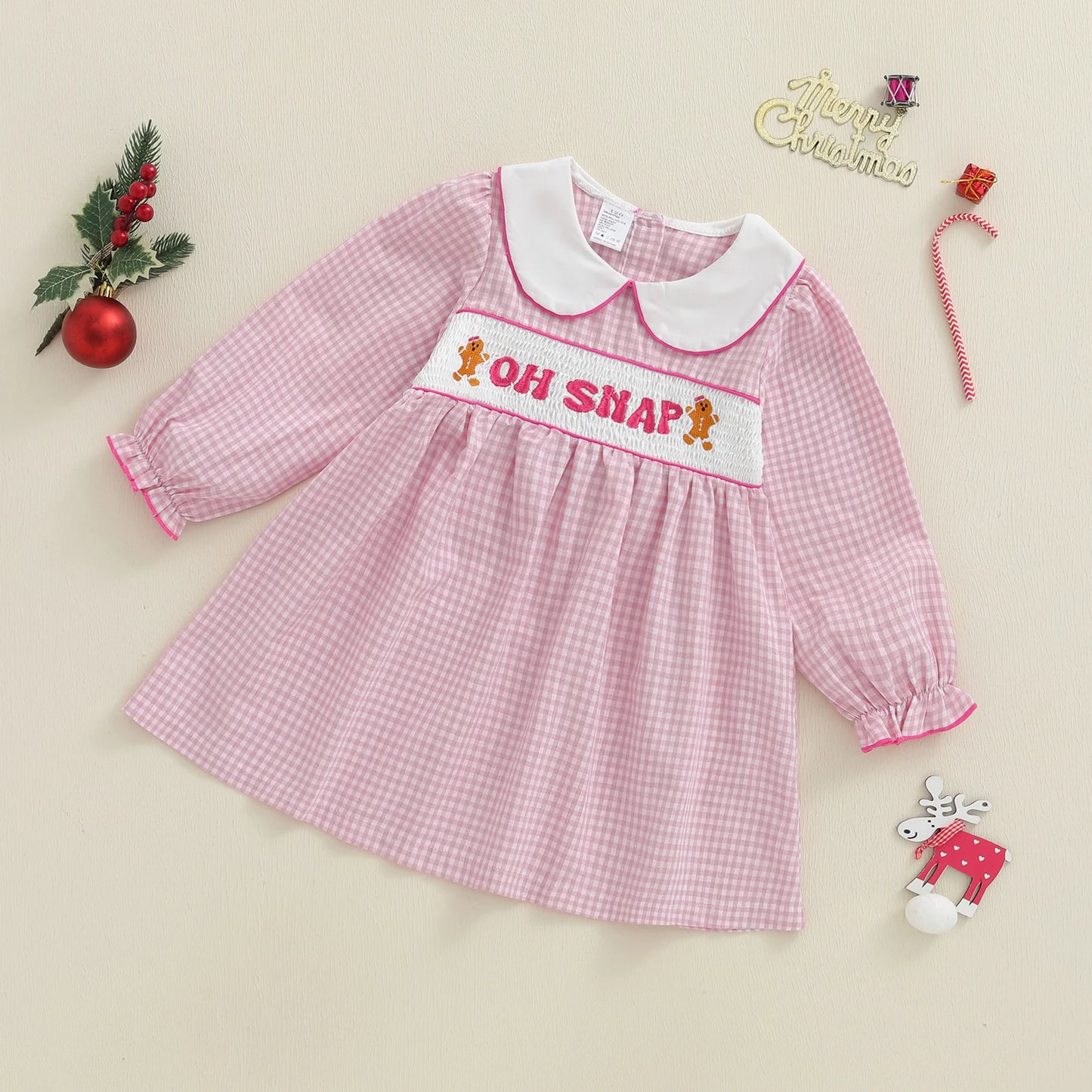 Lovely Girls Christmas Plaid Dress with Gingerbread Embroidery (1-6Y)