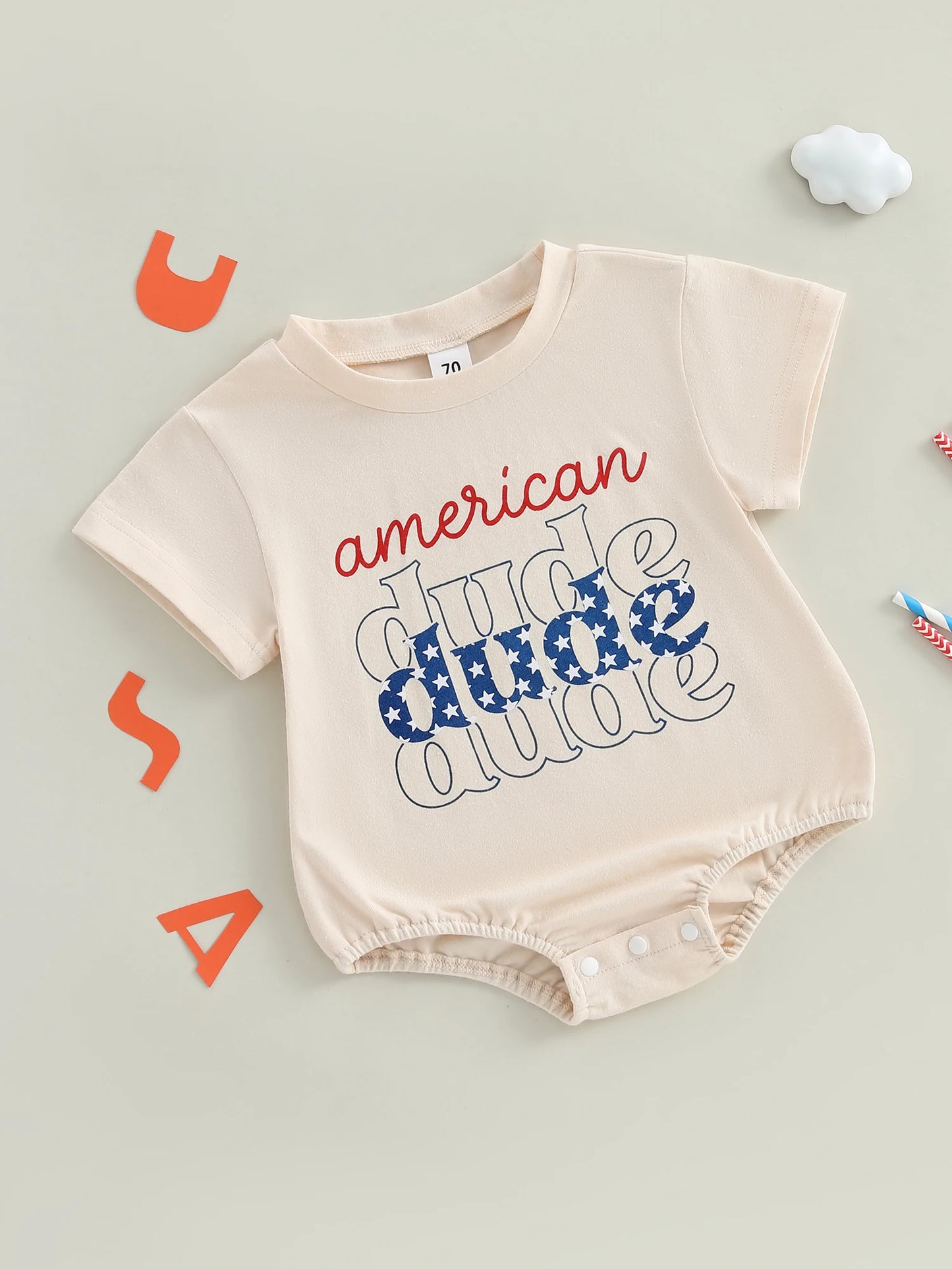 0-18M Summer Baby Boys Girls Romper Short Sleeve Crew Neck Letters Star Print Jumpsuit