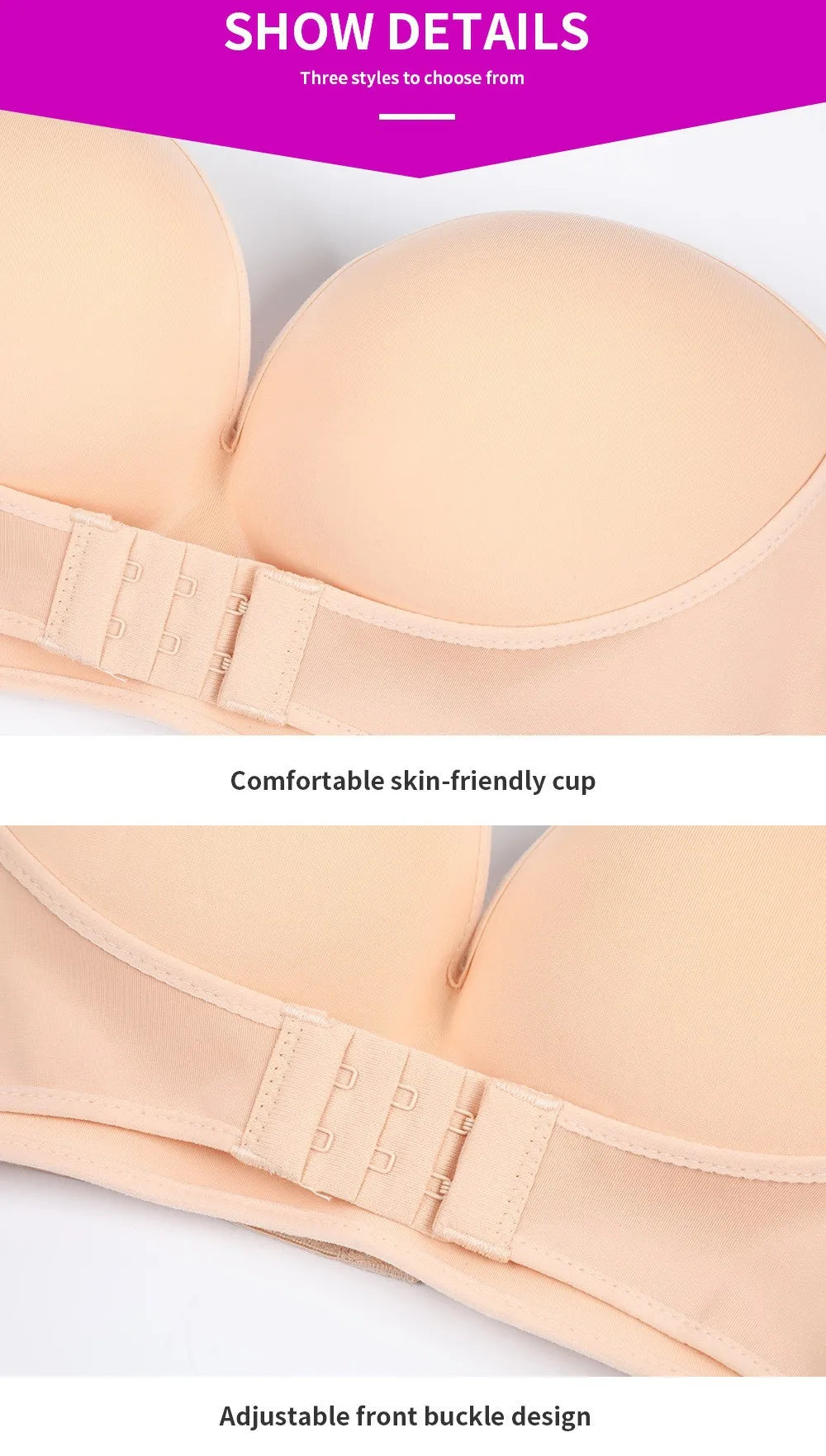 Women's Front Closure Strapless Bra - Invisible Bras Underwear Push Up Brassiere One-piece Wireless Bralette