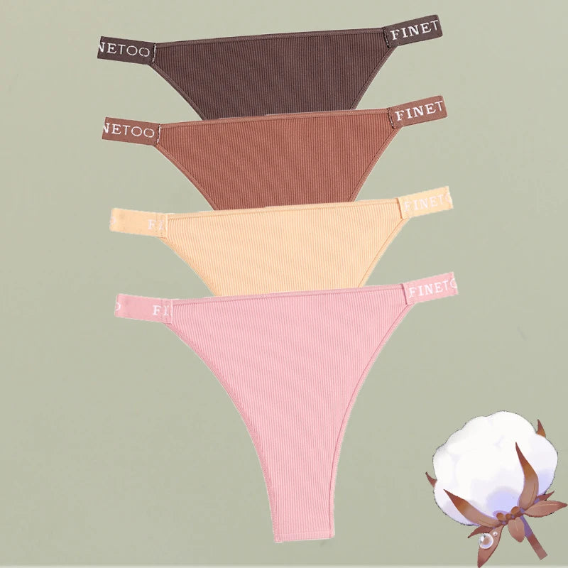 4-Pack Cotton Letter Belt Underwear - Women's Low-Waist Breathable Briefs