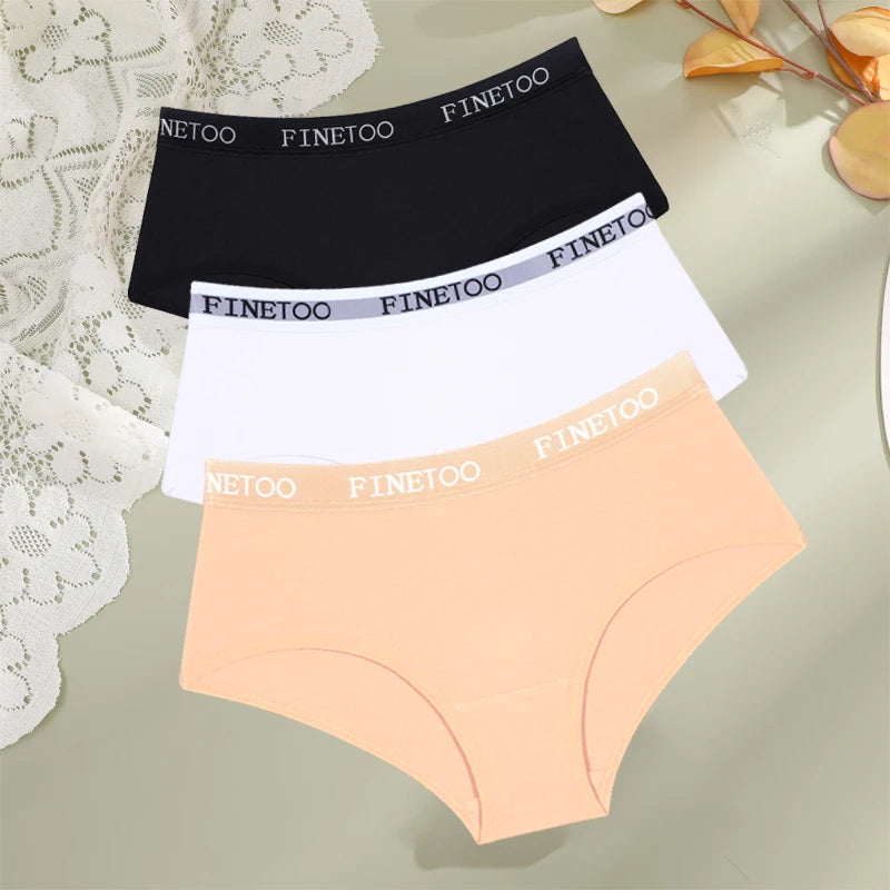 Women's 3Pcs Cotton Breathable Underwear Letter Belt Low Waist Briefs Stretch Comfortable Lingerie