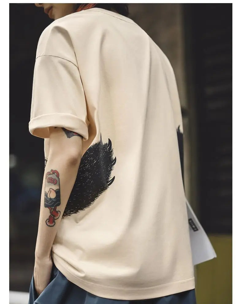 Women's Apricot Bear Print Oversized T-Shirt - Cute Loose Fit Ribbed Crew Neck Summer Tee