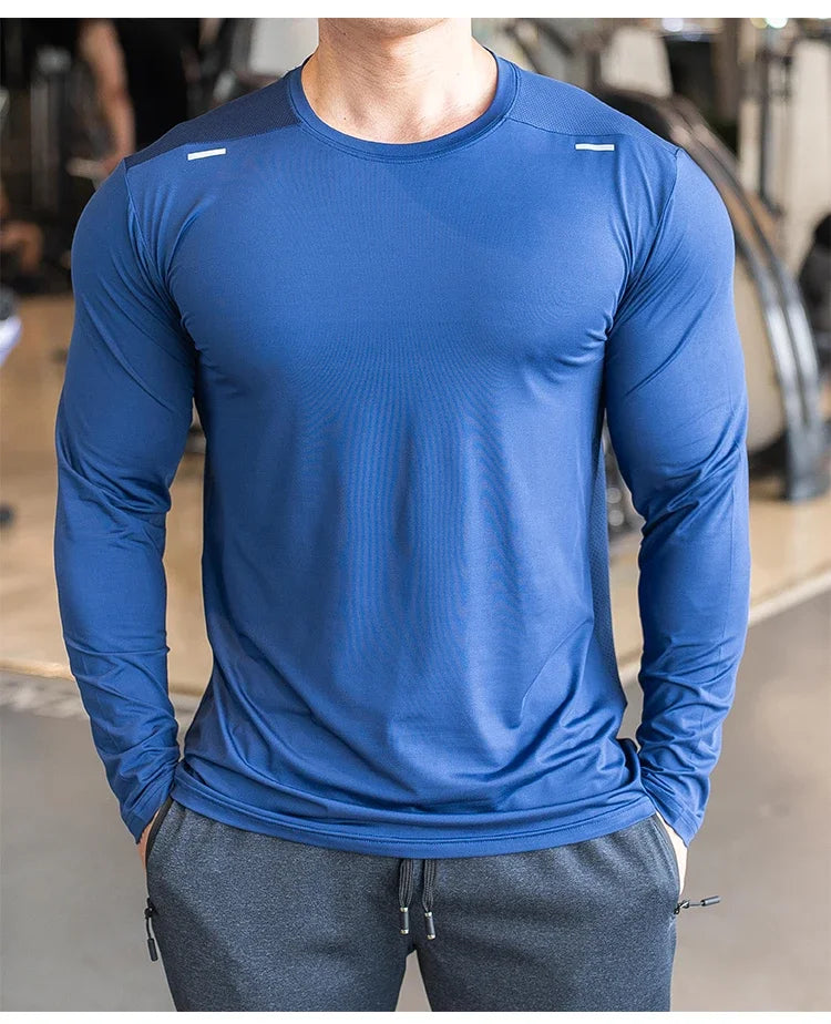 Men's Sports Fitness Long Sleeve Outdoor Badminton Quick Dry Training Casual Thin Running Top Bodybuilding Sportswear T-Shirt