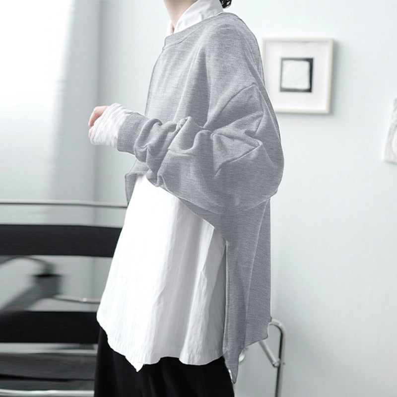 Men's Round Neck Long Sleeve Irregular T-Shirt S-5XL