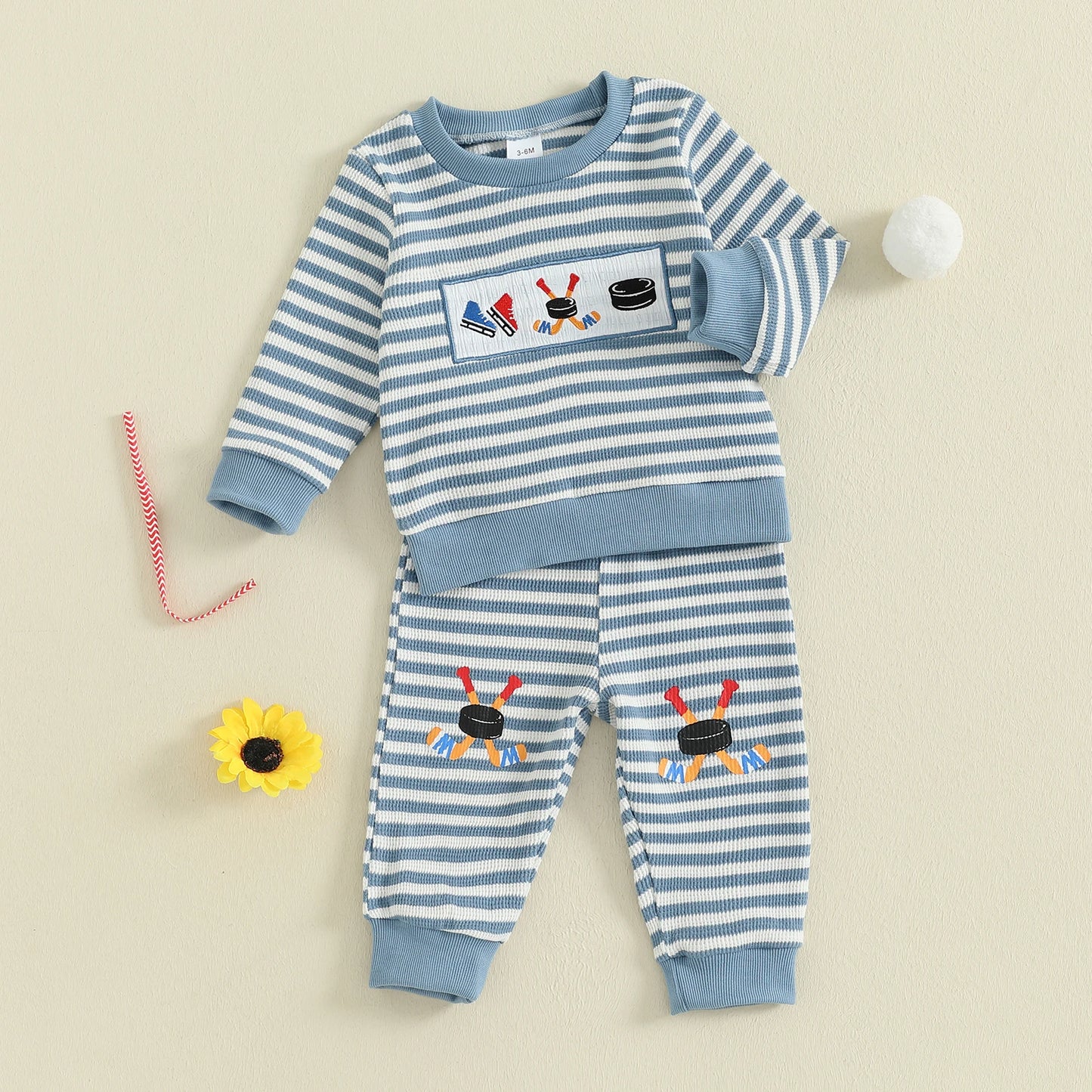 Autumn Winter Baby Boys Sports Clothing Set - Embroidered Striped Sweatshirt & Pants (0-3Y)