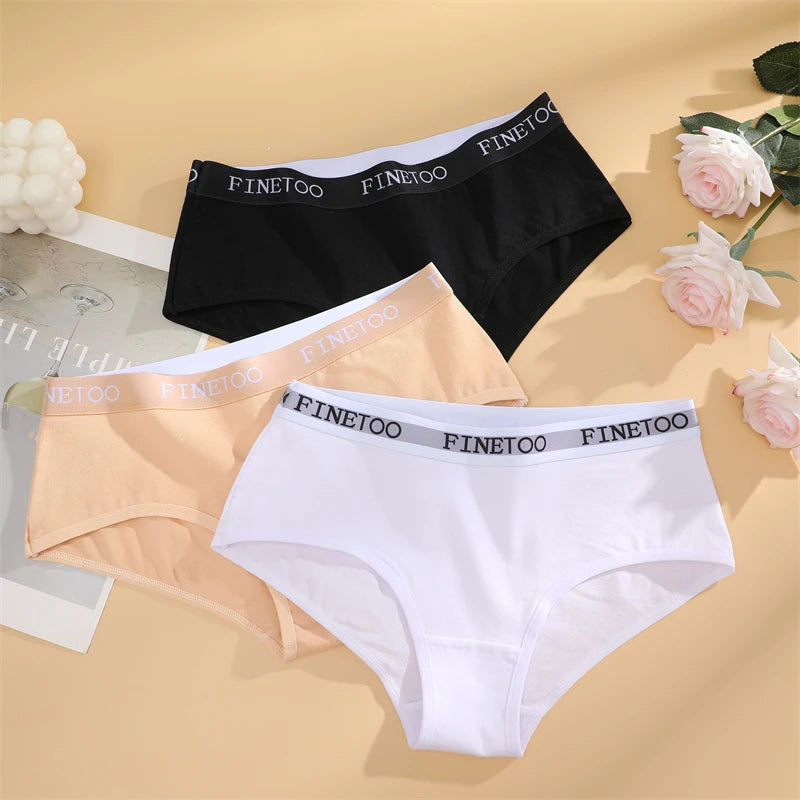 Women's 3Pcs Cotton Breathable Underwear Letter Belt Low Waist Briefs Stretch Comfortable Lingerie