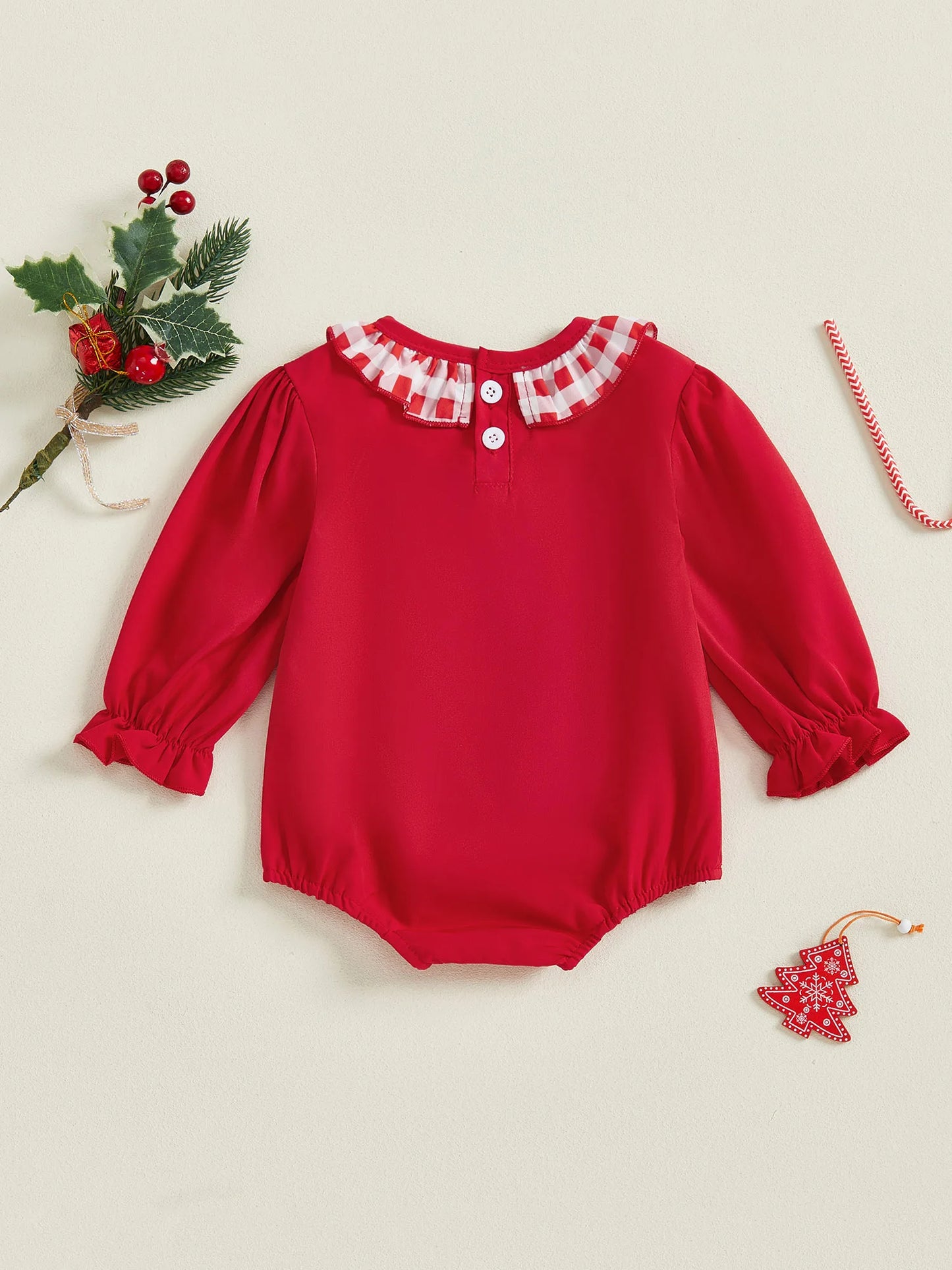 Baby Girls Christmas Santa Claus Embroidered Romper (0-18M)