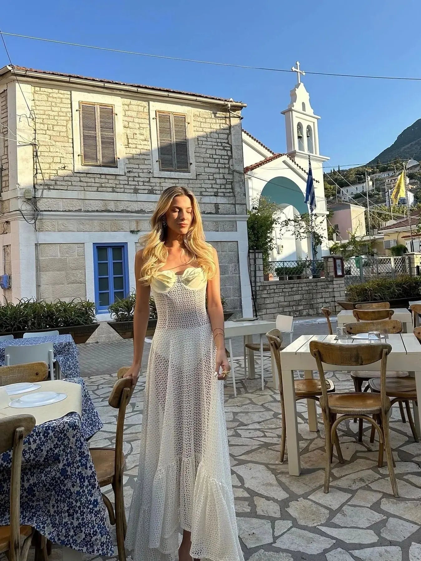 White Crochet Knit Midi Dress - Sleeveless Patchwork Draped Summer Cover Up