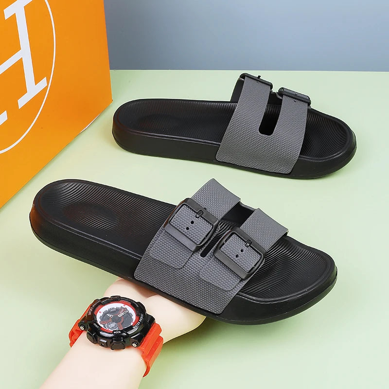 Men's Slippers Platform Buckle Design Sandals Soft Beach Slippers