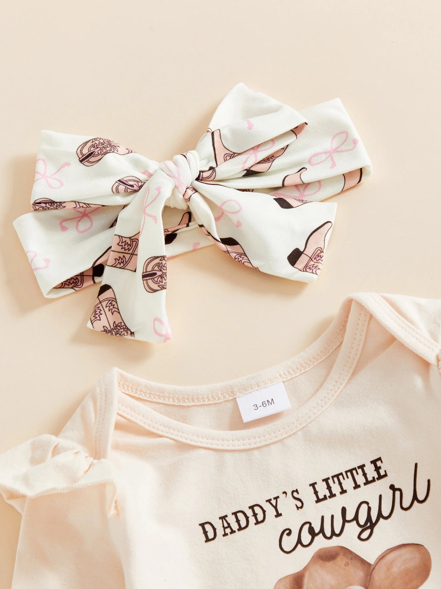 Baby Girls Western Outfit Set - 3-Piece Jumpsuit, Headband & Pants