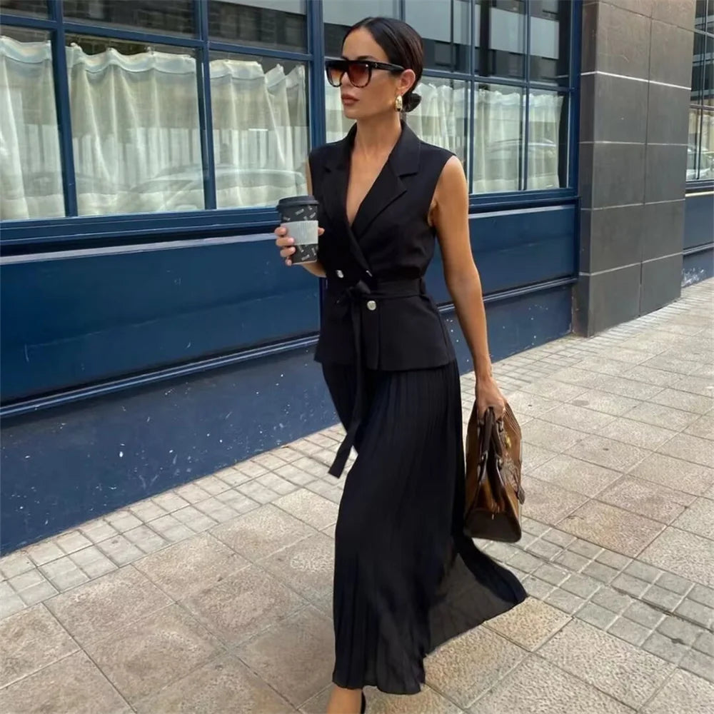 Women's Summer Casual Temperament Small Pleated Sleeveless Dress
