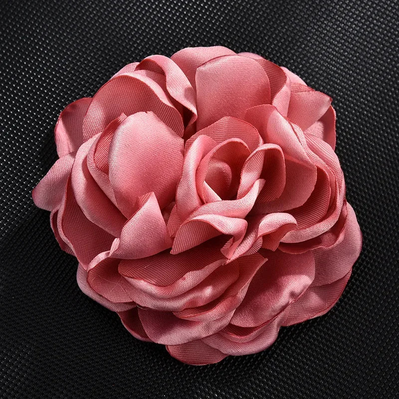 Large Fabric Rose Flower Brooch - 8cm Lapel Pin for Women