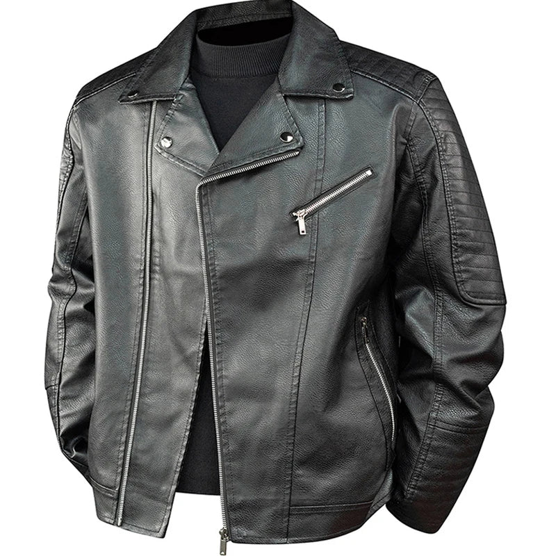 Men's Vintage PU Leather Moto Biker Jacket - Spring Autumn Casual Outerwear