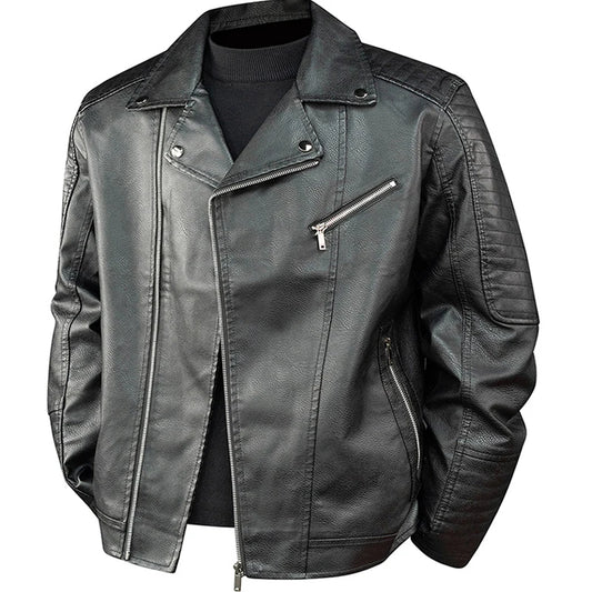Men's Vintage PU Leather Moto Biker Jacket - Spring Autumn Casual Outerwear