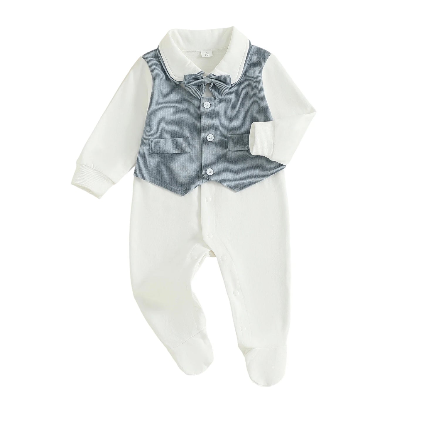 Gentleman Newborn Baby Romper - Footed Jumpsuit with Lapel