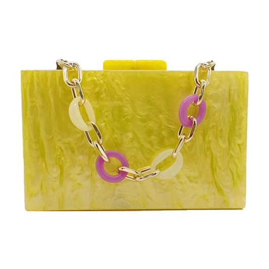 Yellow Pearl Acrylic Ladies Handbag - Casual Crossbody Shoulder Bag Wallet