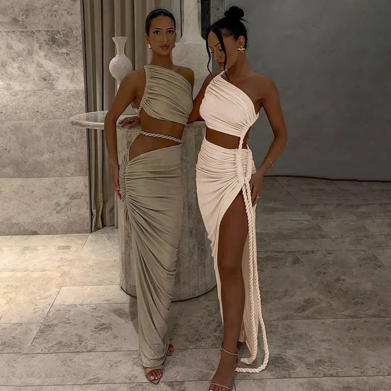 Women's Off-shoulder Thigh High Split Maxi Strapless Sleeveless Ruched Bodycon Party Dress