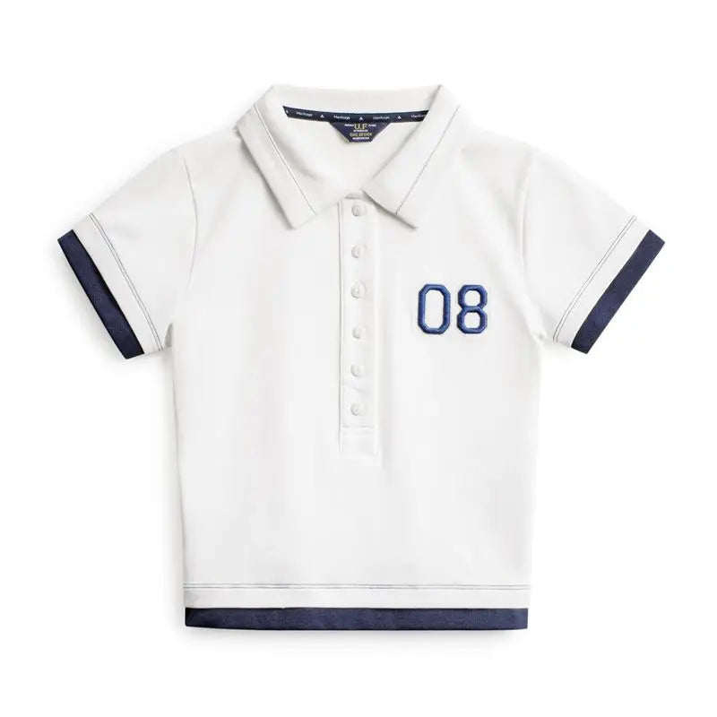 Women's White Embroidered Polo Shirt - Preppy Short Sleeve Tennis Top with Color-Block Design