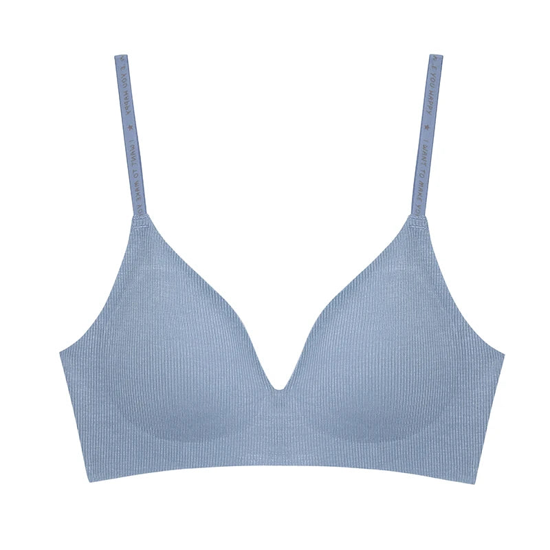 Women's Wireless Deep V Padded Bralette - Striped Knit Bra in 6 Colours (S-XL)