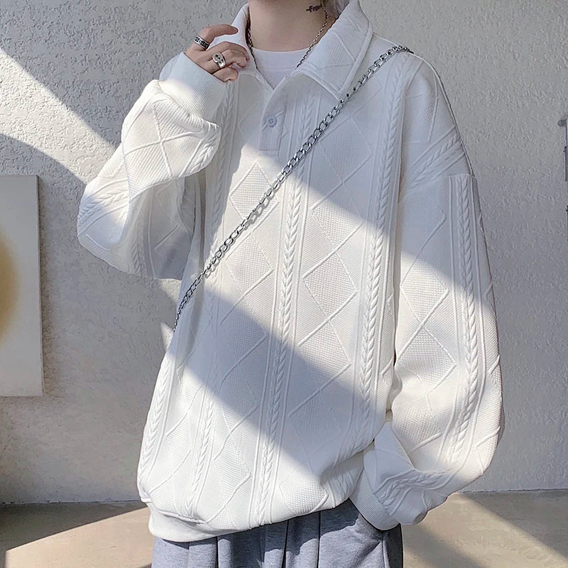Men's Loose Turn Down Collar Casual Pullover Sweatshirt