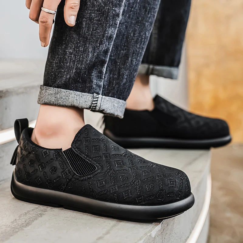 Men's Print Loafers Slip-on Suede Leather Flat Shoes