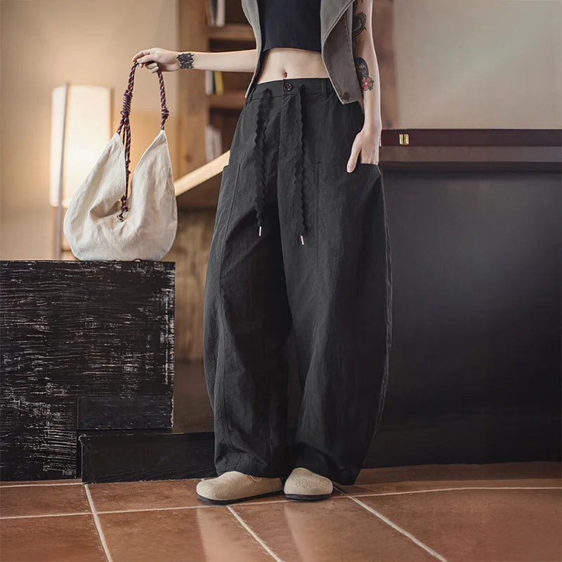 Women's Wide Leg Palazzo Pants - Lightweight Casual Streetwear Trousers