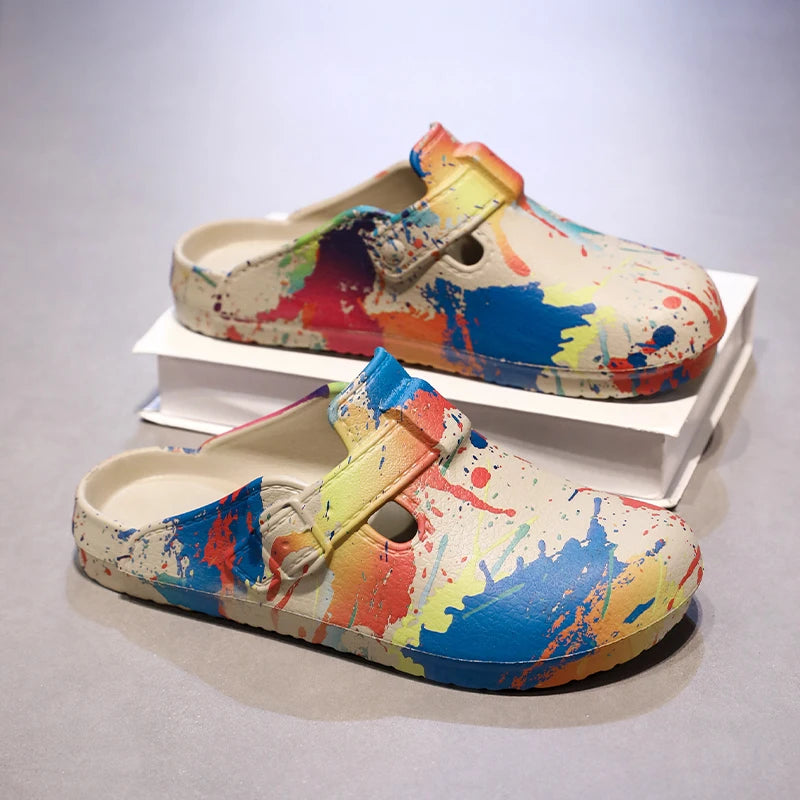 Men's Summer Slippers Platform Sandals Clogs Splashing Ink Design Slides