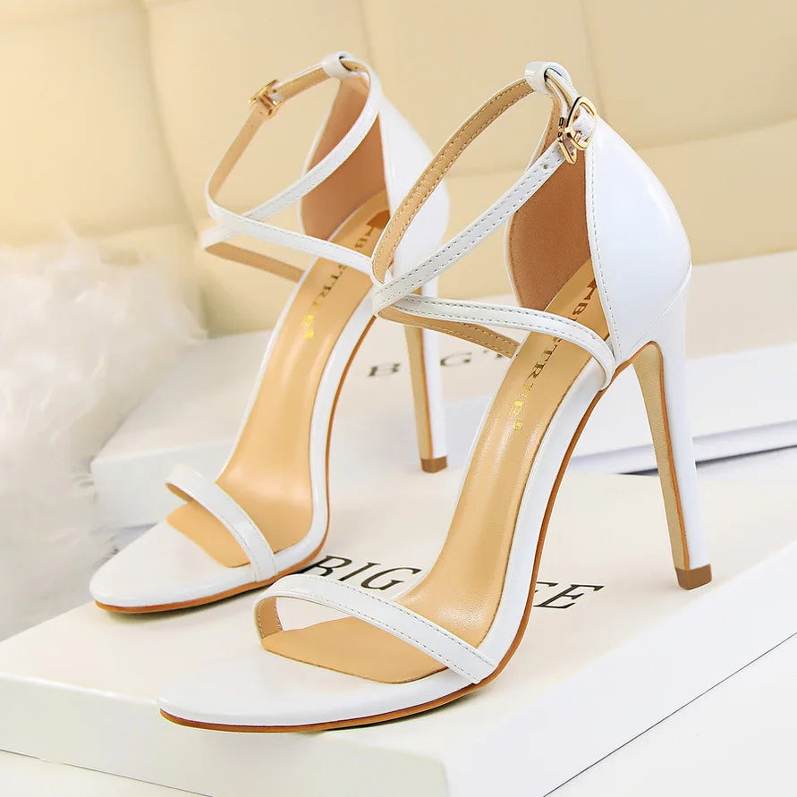Women's Open Toe High Heels Patent Leather Heels Stiletto