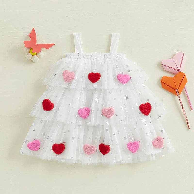 Girl's Festive Dress - Star Lace Layered Tulle Sundress with Plush Ball