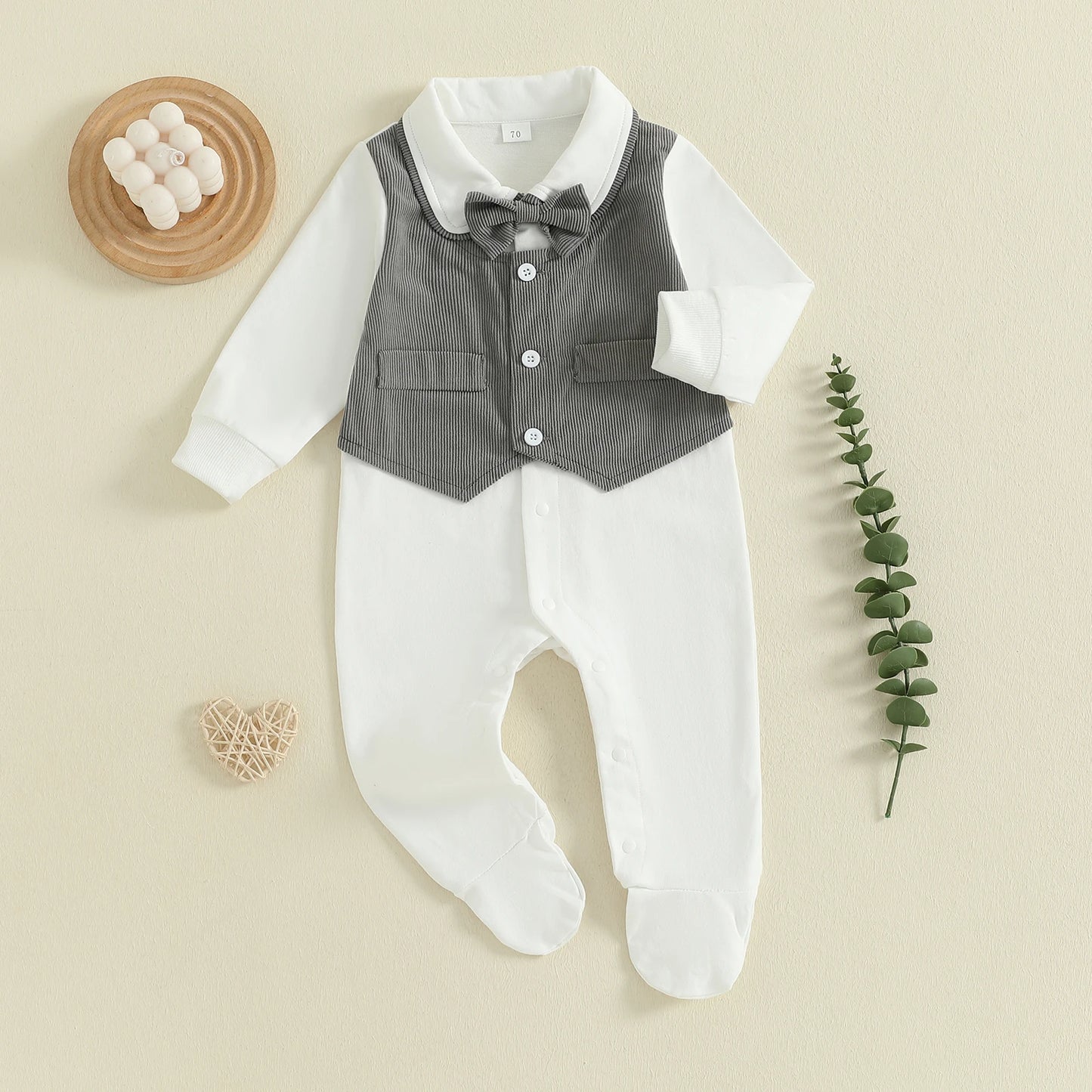 Gentleman Newborn Baby Romper - Footed Jumpsuit with Lapel