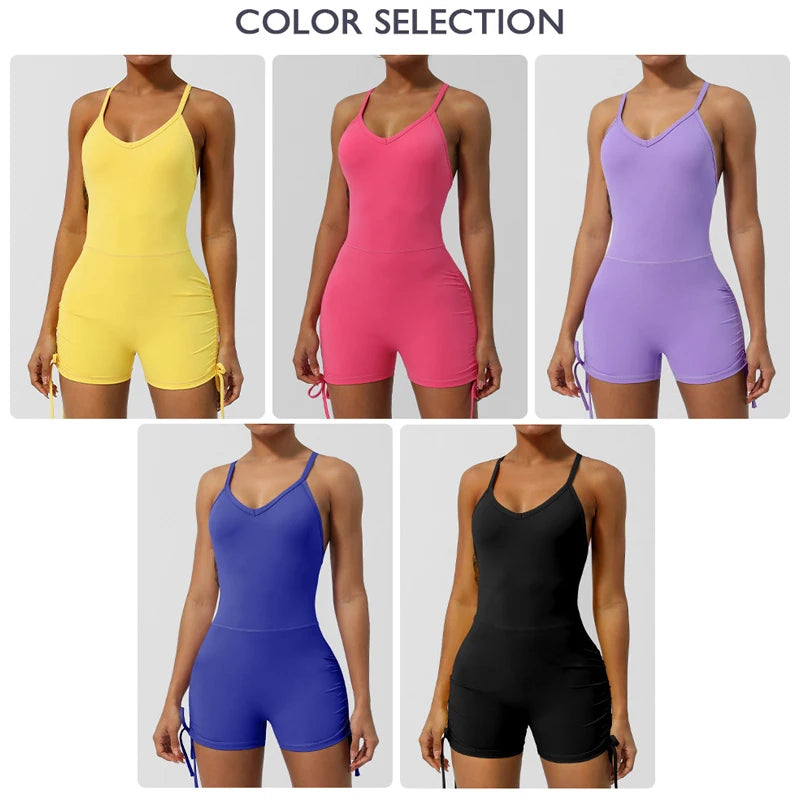 Women's Fitness Yoga Set One Piece Gym Jumpsuit Breathable Quick Dry Running Short Sportswear Workout Activewear