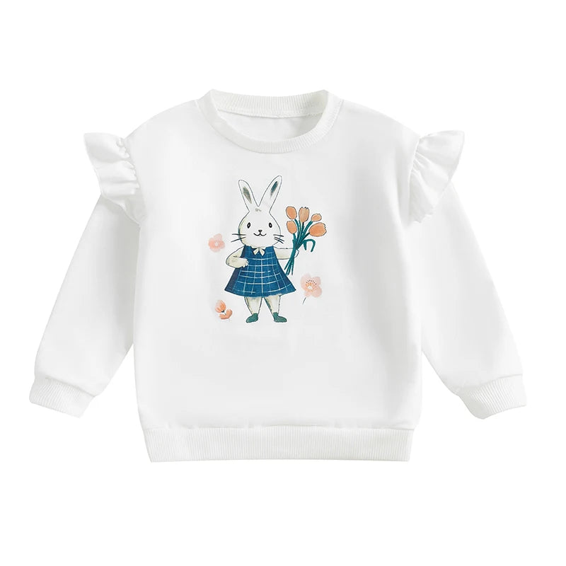 Girls' Easter Rabbit Print Sweatshirt - Long Sleeve Crew Neck Pullover