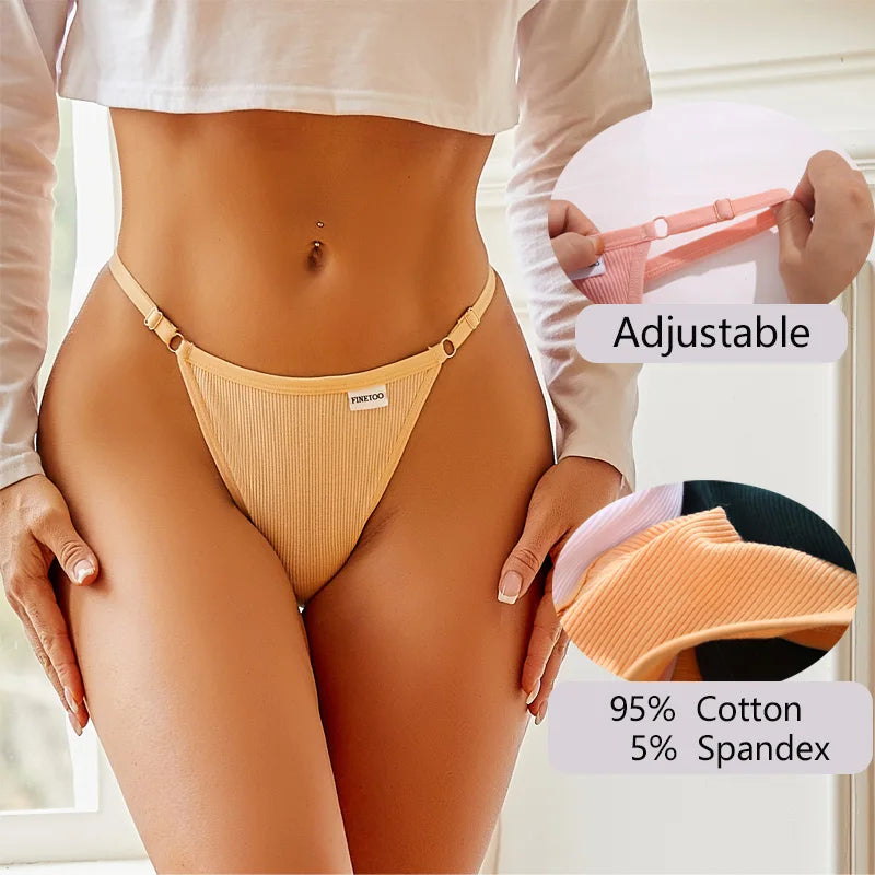 4Pcs Women Cotton Thongs Adjustable Low Waist Underpants Underwear Lingerie
