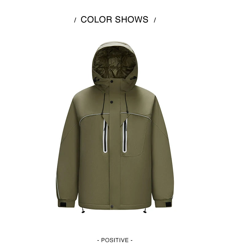 Down Jacket Men Textured Hooded Loose Fit Outdoor Style Coat Winter Sportswear