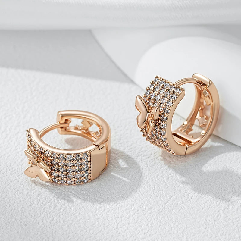 Women's 585 Rose Gold Colour Crystal Natural Zircon Butterfly Drop Earring