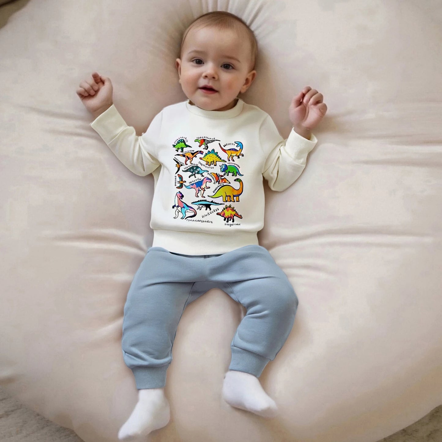 Baby Boy's Outfit Set - Dinosaur/Animal Print Sweatshirt & Elastic Pants