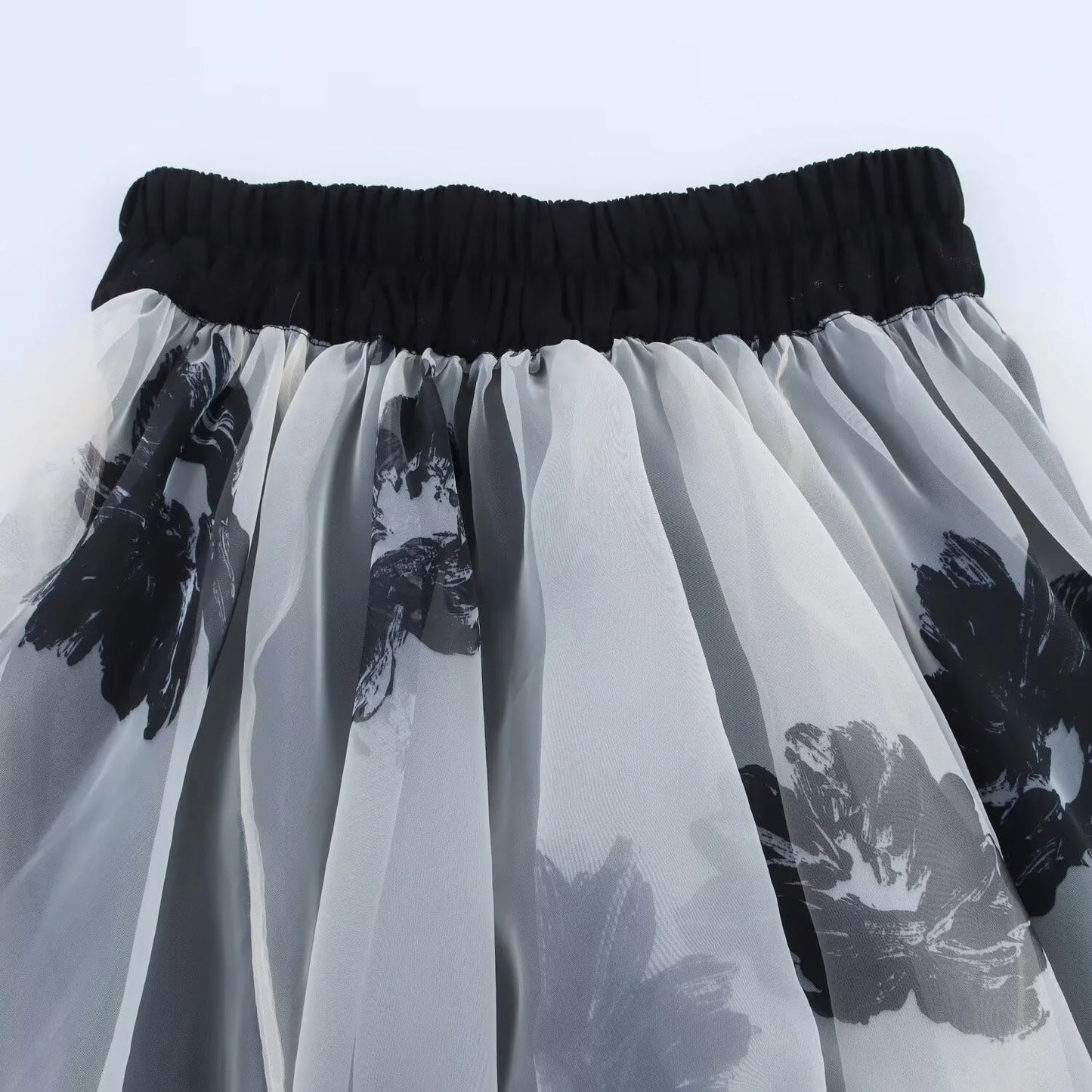 Women's European American Style Printed Transparent Hard Yarn Skirt - Slim Fit Summer