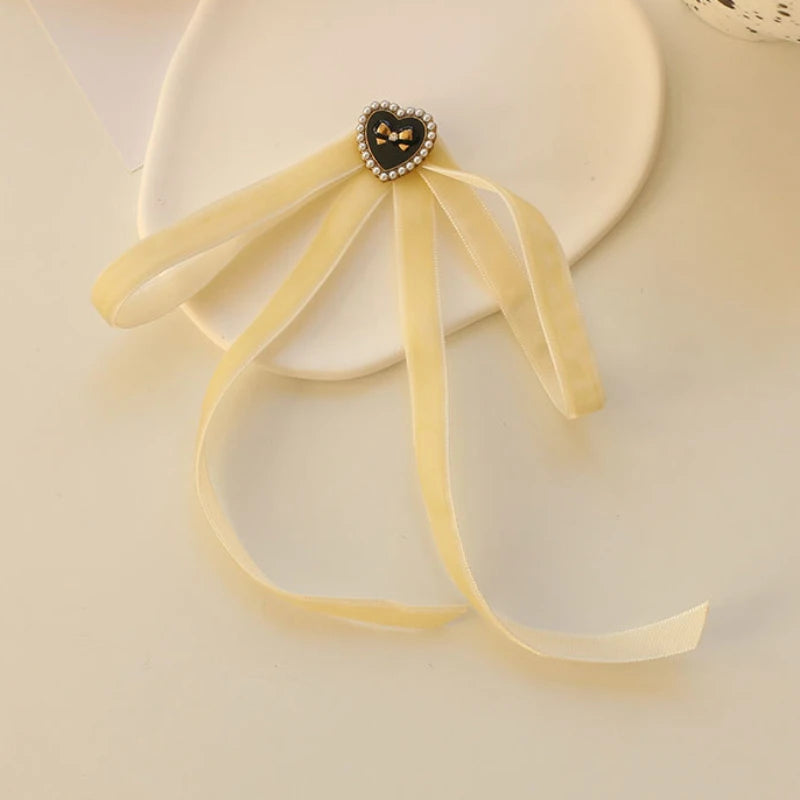 Anime Style Velvet Bow Pearl Brooch - Sweet Academic Pin for Girls