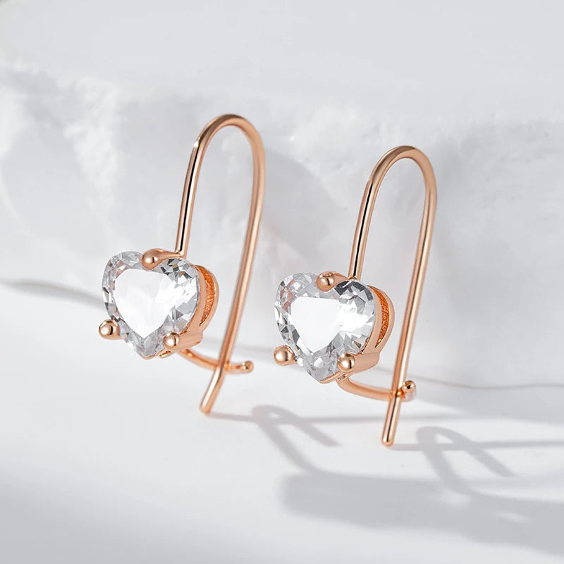 Children's Girls 585 Rose Gold Colour Shiny Natural Zircon Earrings