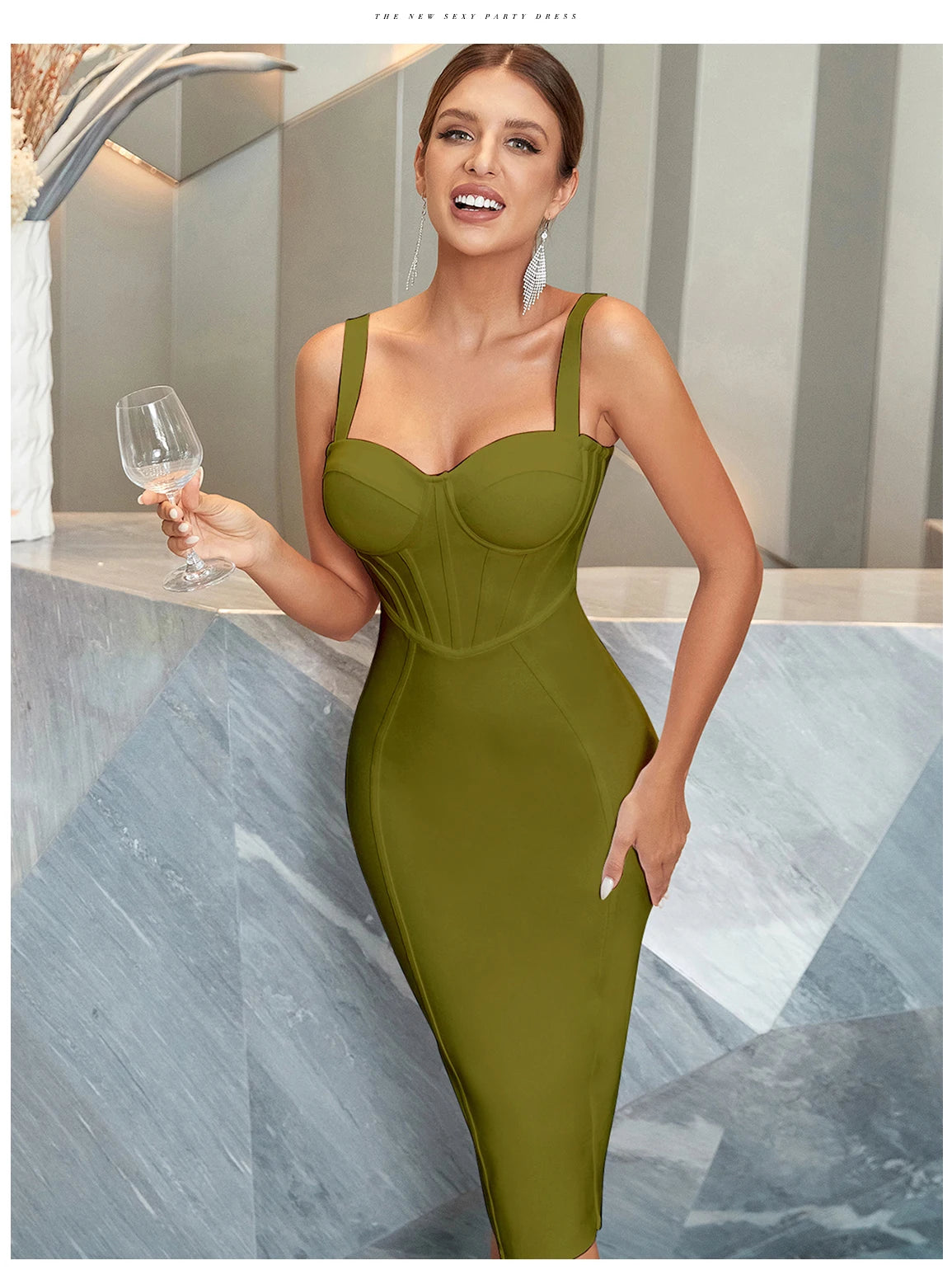 Women's Spaghetti Strap Midi Club Bandage Sleeveless Party Summer Dress