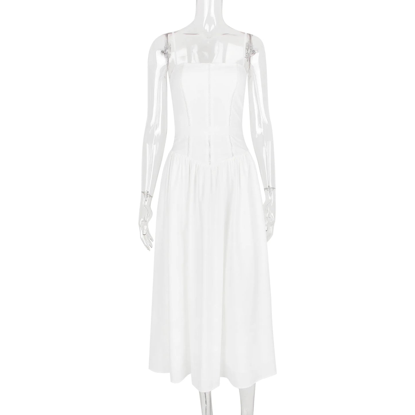 Women's Corset Detail Spaghetti Strap Knotted Long Summer Dress