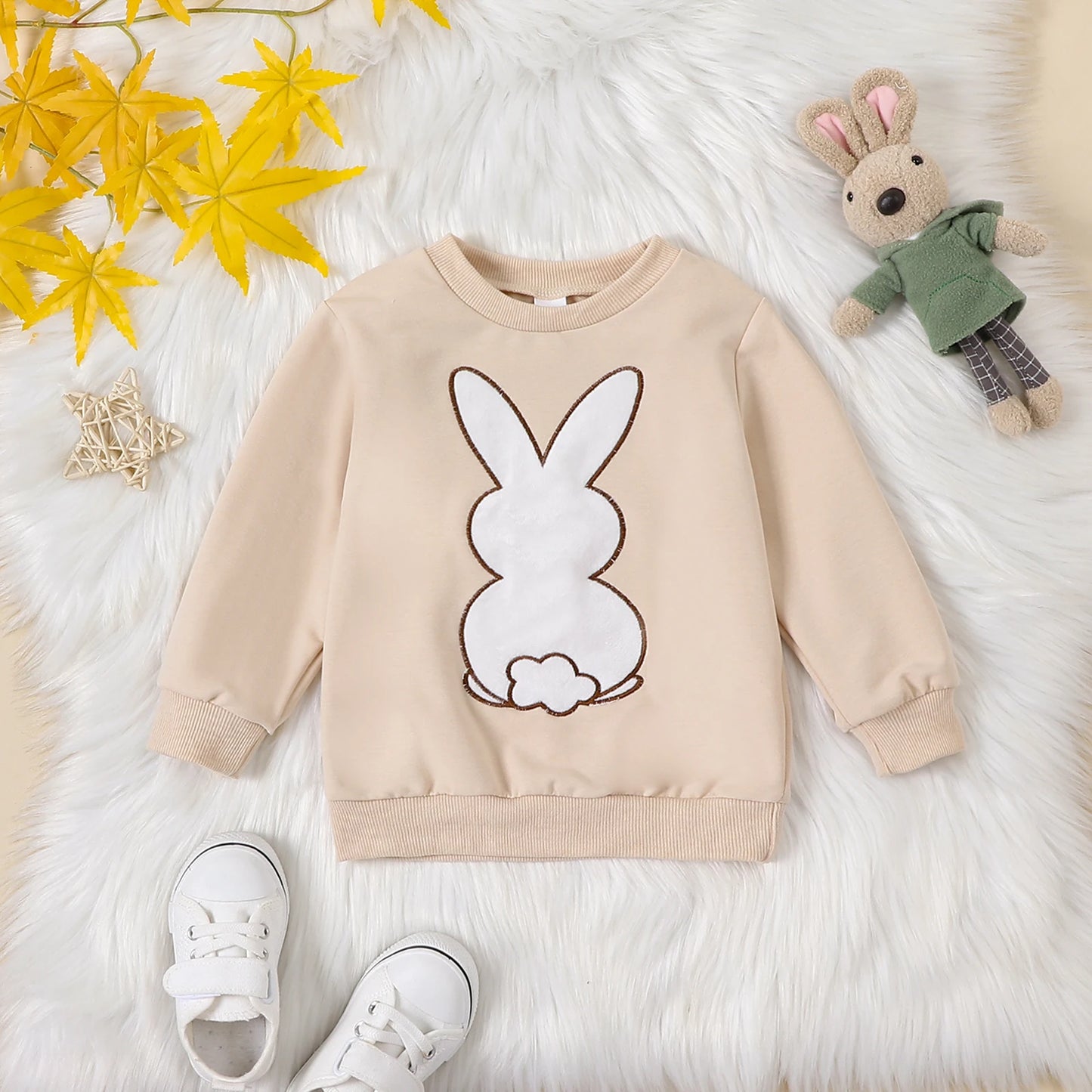 0-5Y Baby Boys Girls Sweatshirts/ Babygrow Rompers Bunny Embroidery Long Sleeve Jumpsuit