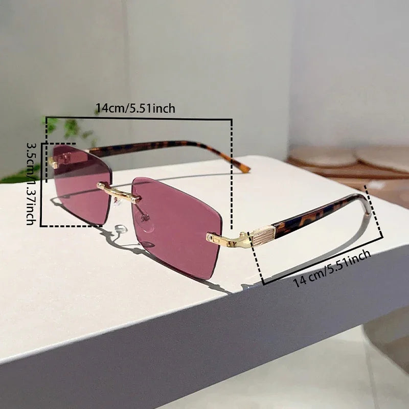 Unisex  Rimless Rectangle Vintage Casual Sunglasses