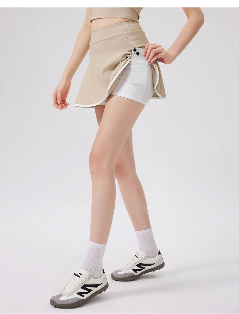 Women's Two-Piece Fitness Set - Yoga Top & Skort with Built-in Shorts