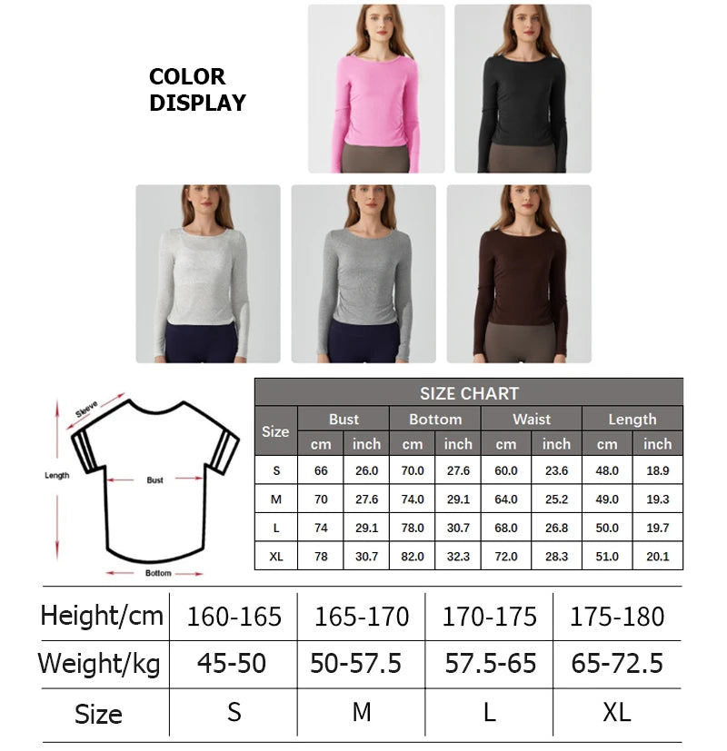 Women's Long Sleeve Yoga Shirt Slim Fit Gym Top Breathable Ribbed Gym Running Top Workout Sportswear