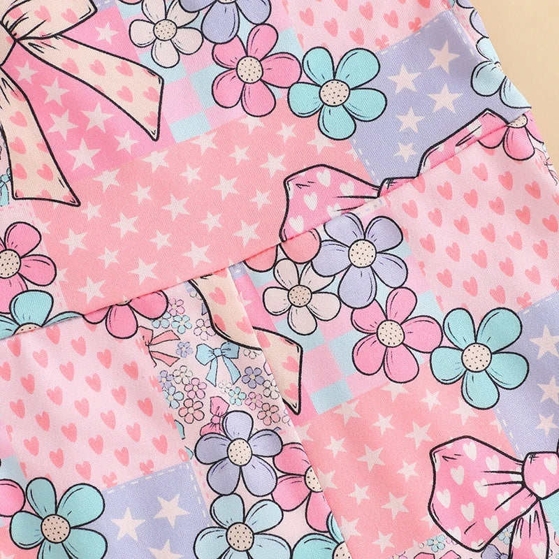 Girls' Easter Romper Pants - Sleeveless Floral Rabbit Print Suspender Jumpsuit