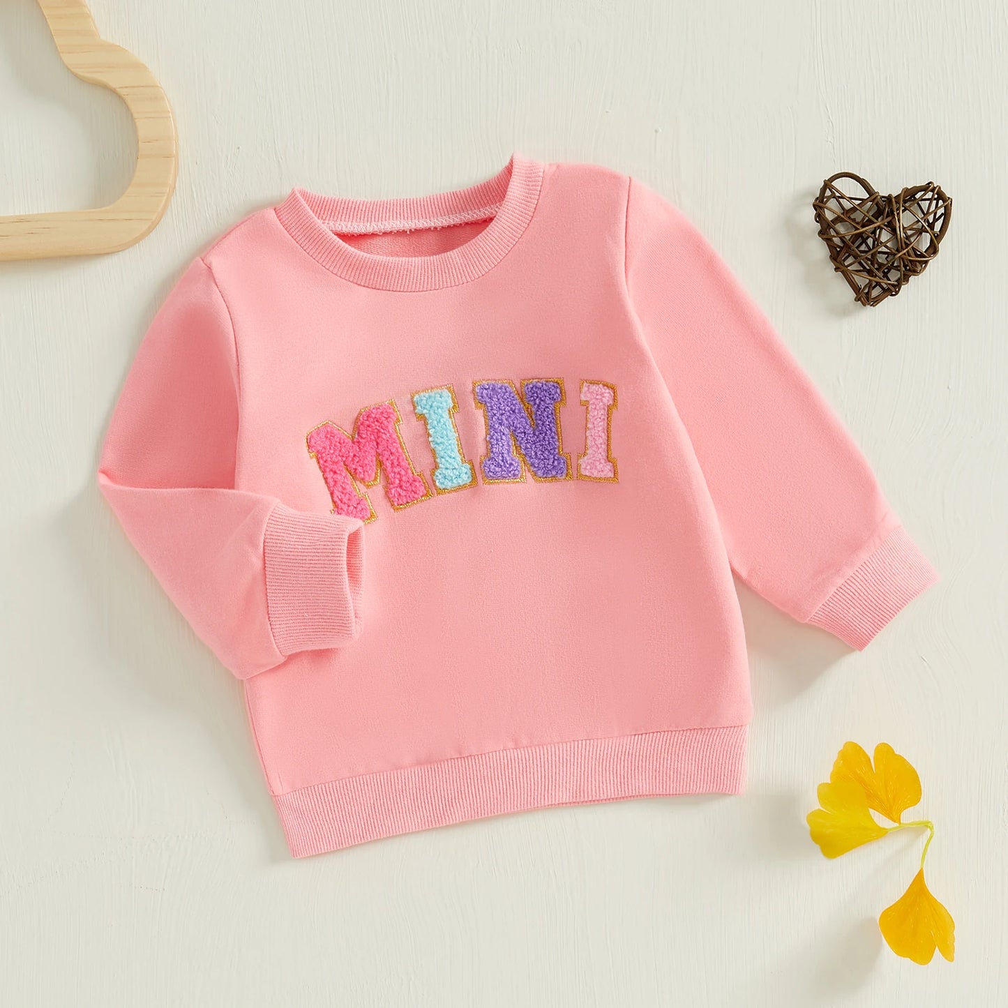 Mommy & Me Matching Letter Embroidery Sweatshirts - Long Sleeve Round Neck Pullovers