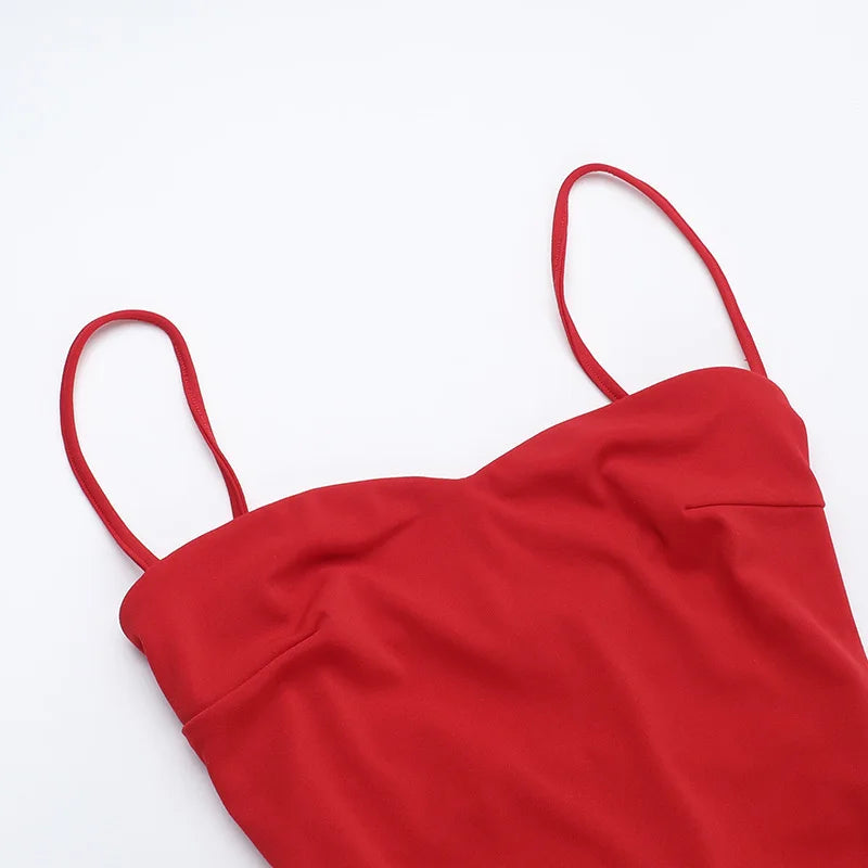 Women's Red Ruffled Slip Maxi Dress - Backless Summer Vacation Dress